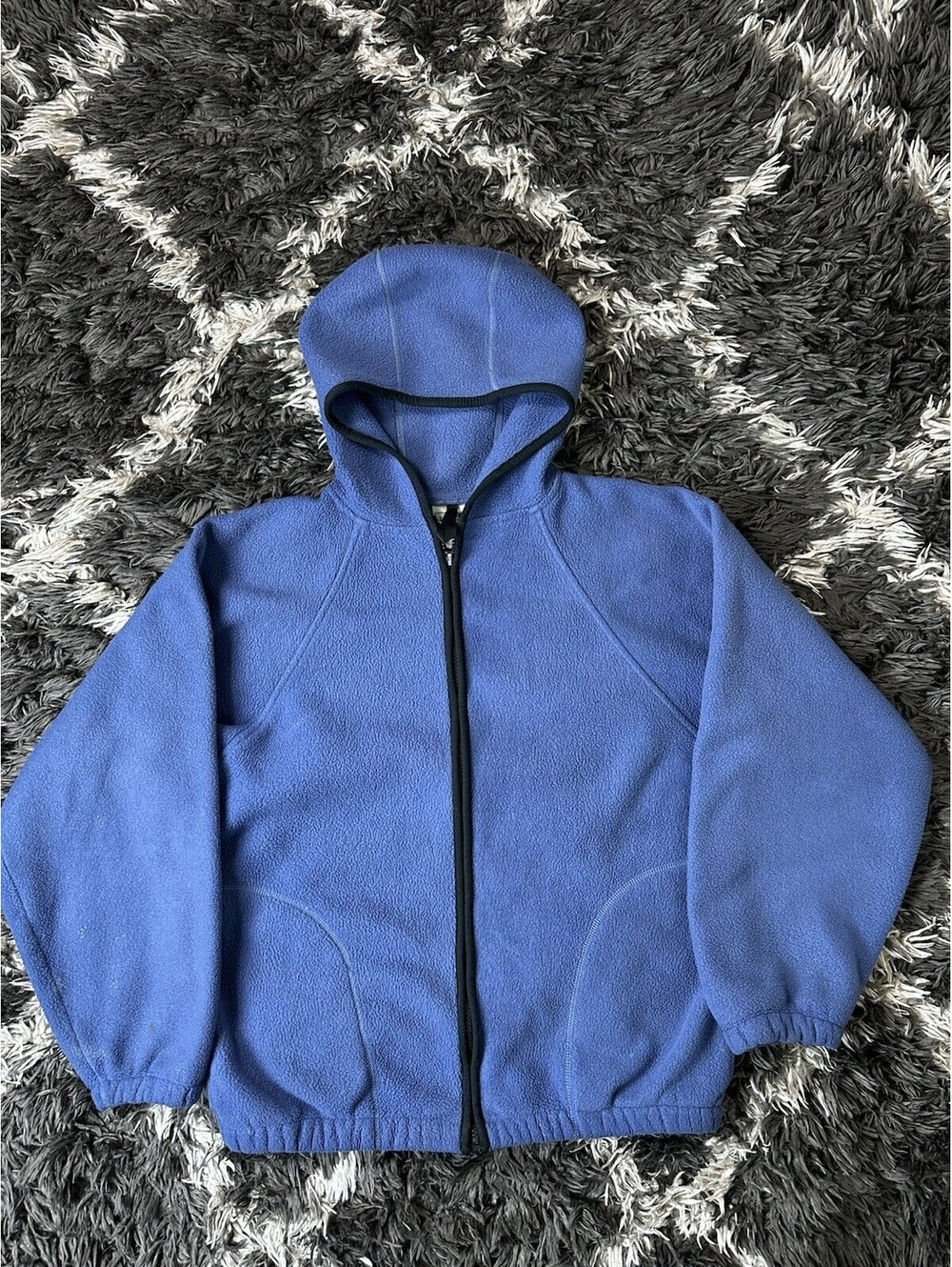 Vintage 80s L.L. Bean Blue Full Zip Hooded Fleece Jacket Made in USA Mens M
